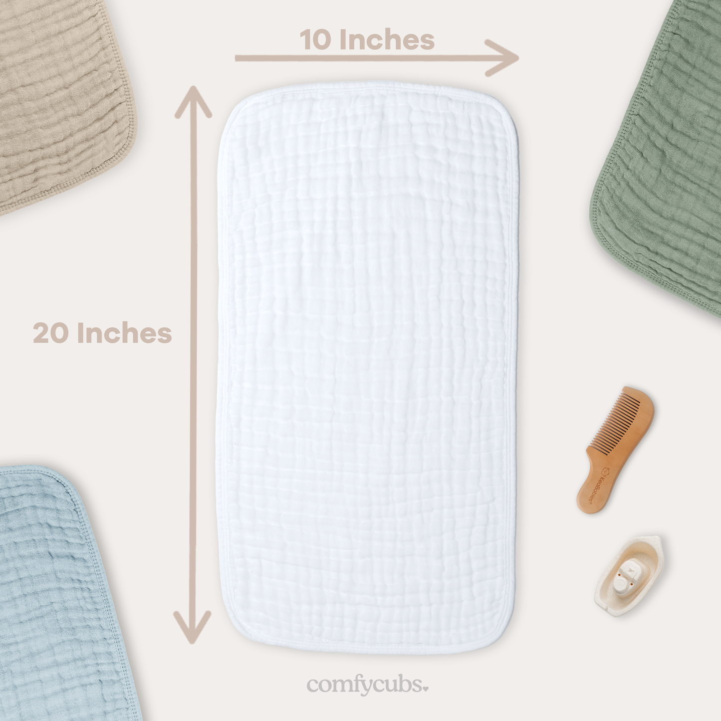 Muslin Burp Cloths by Comfy Cubs: White / 6-Pack 20”X10”