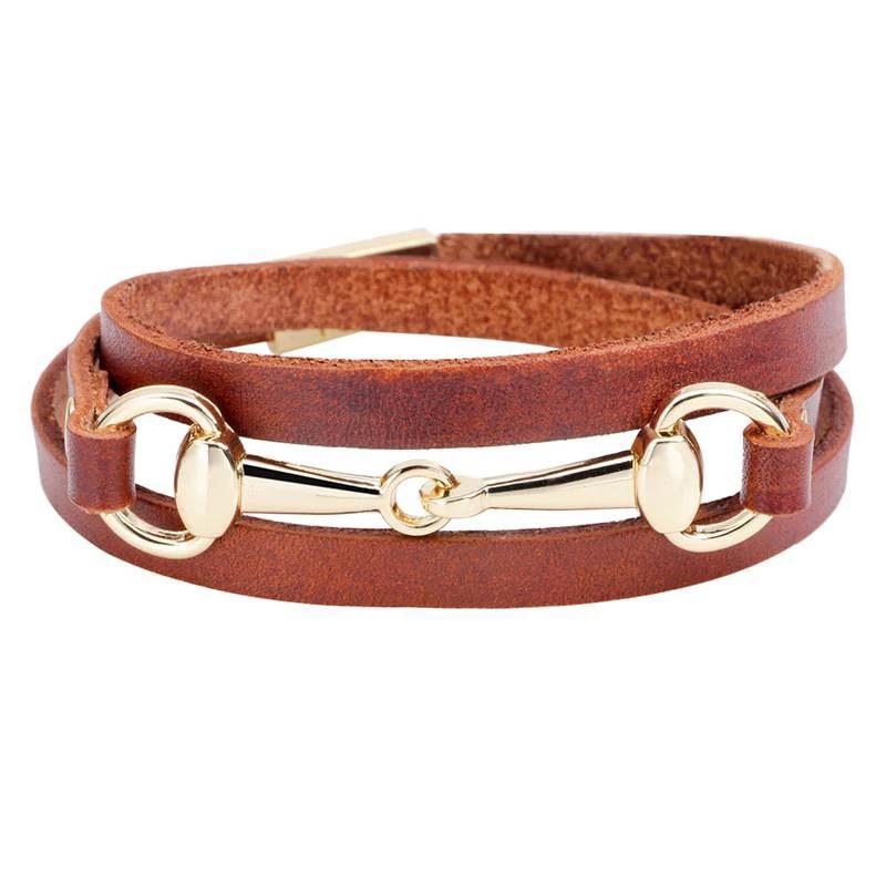 Equestre Collection Leather Wrap Bit Bracelet