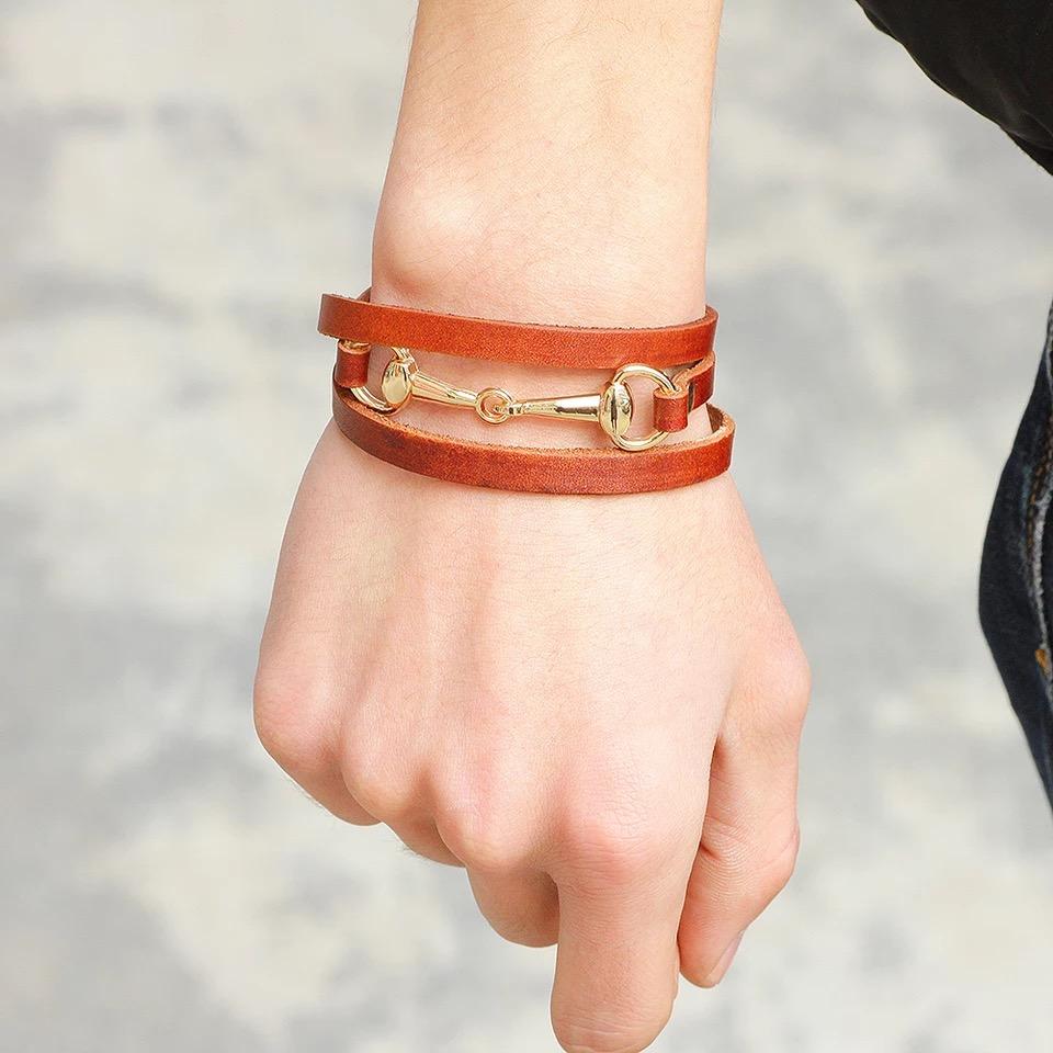 Equestre Collection Leather Wrap Bit Bracelet