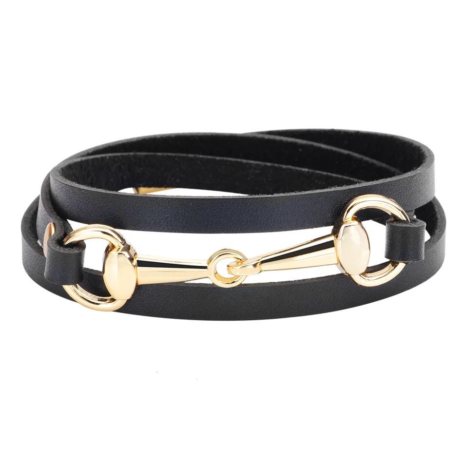 Equestre Collection Leather Wrap Bit Bracelet