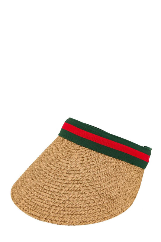 Green and Red Stripe Straw Visor