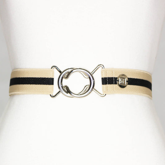 Tan and Black Stripe Elastic Belt