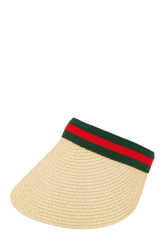 Green and Red Stripe Straw Visor