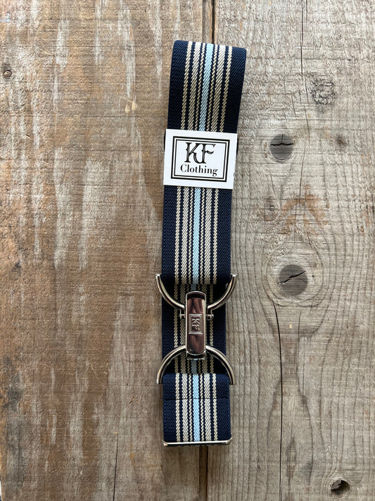 Navy Tan Stripe Elastic Belt