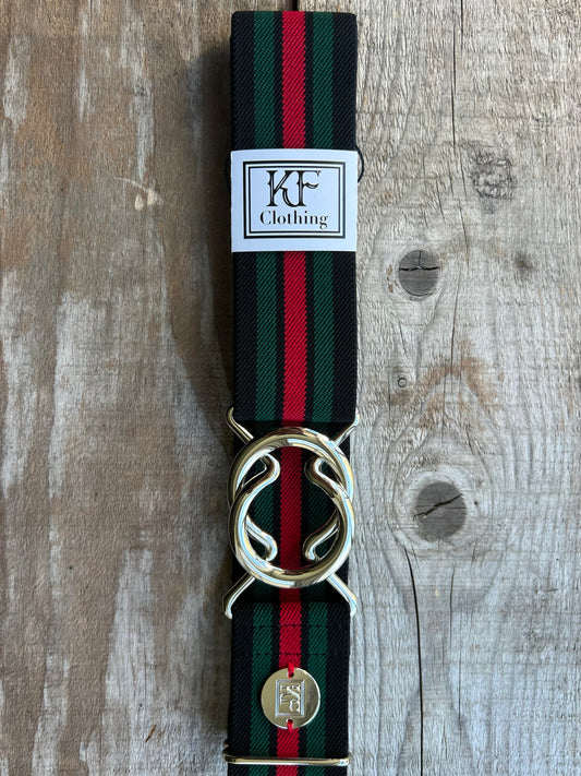 Black Red Green Stripe Elastic Belt