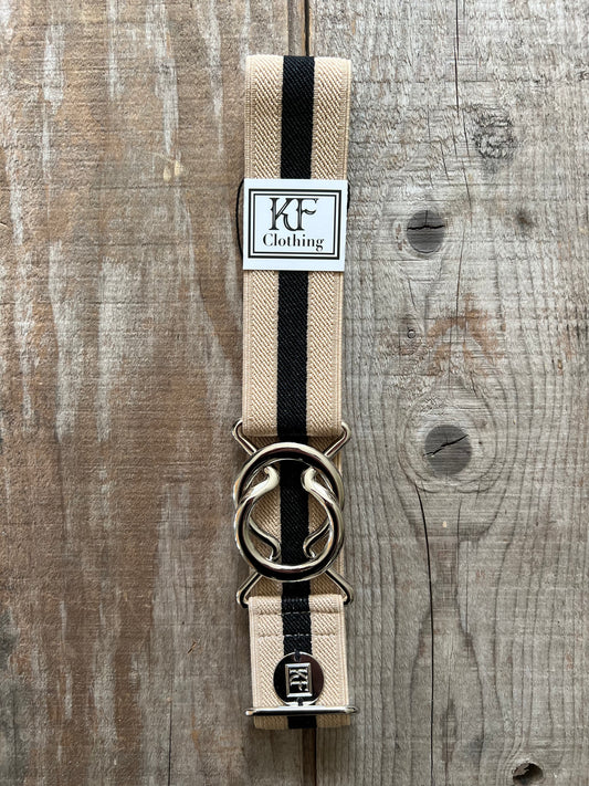 Tan and Black Stripe Elastic Belt